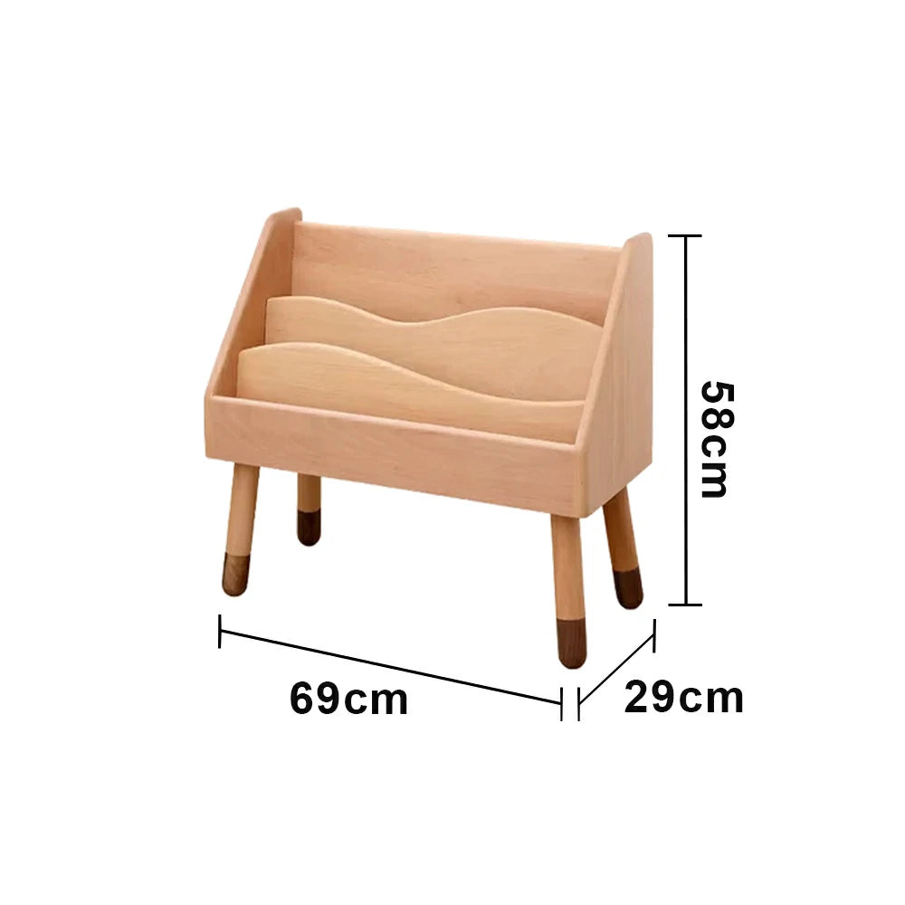 LIVARA Kids Wooden Bookshelf - Hidden Rear Storage, Rounded Edge Design, Solid Timber with North American Black Walnut Legs