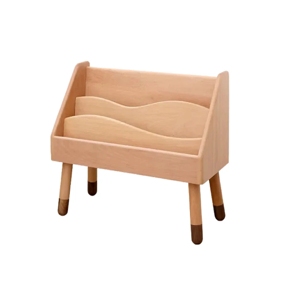 LIVARA Kids Wooden Bookshelf - Hidden Rear Storage, Rounded Edge Design, Solid Timber with North American Black Walnut Legs