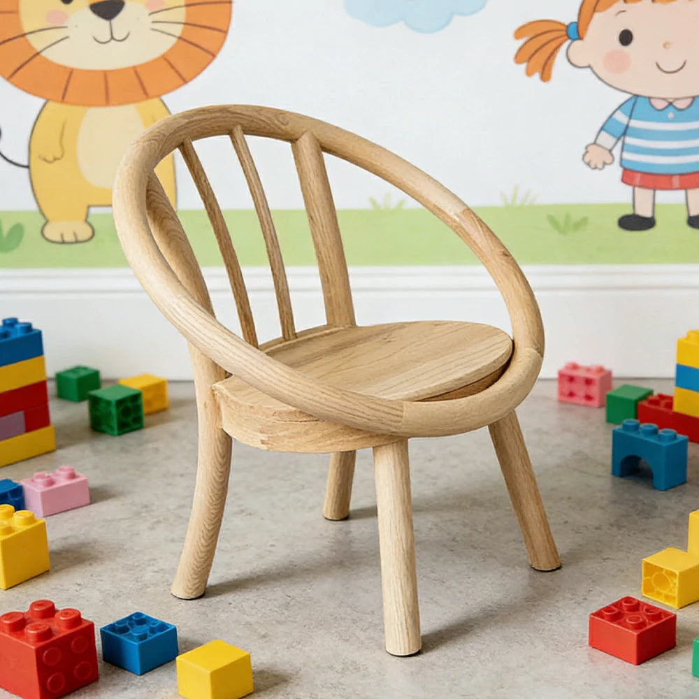 LIVARA Kids Wooden Chair, Ergonomic Back Support, Solid Wood Construction, Rounded Edges with Natural Wood Wax Oil Finish - Wood