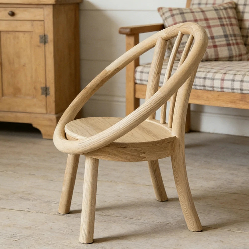 LIVARA Kids Wooden Chair, Ergonomic Back Support, Solid Wood Construction, Rounded Edges with Natural Wood Wax Oil Finish - Wood