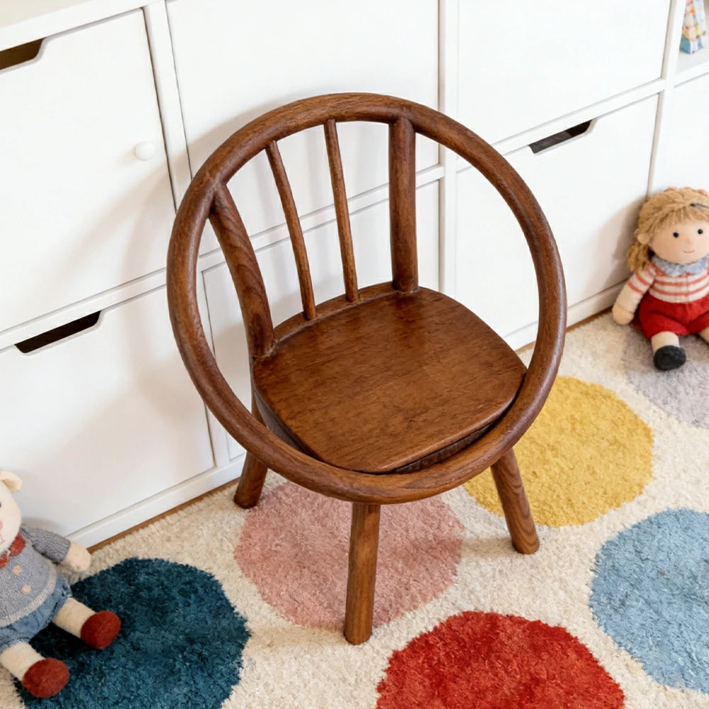 LIVARA Kids Wooden Chair, Ergonomic Back Support, Solid Wood Construction, Rounded Edges with Natural Wood Wax Oil Finish - Walnut