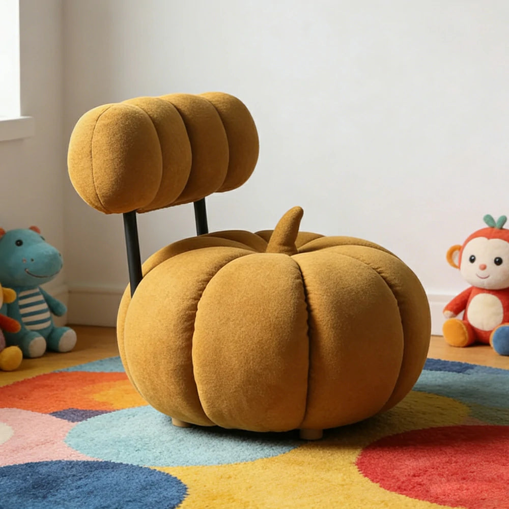 LIVARA Kids Pumpkin Stool, Soft Cushioned Seat, Velvet Fabric with Iron Frame, Playful Rounded Design for Indoor Use