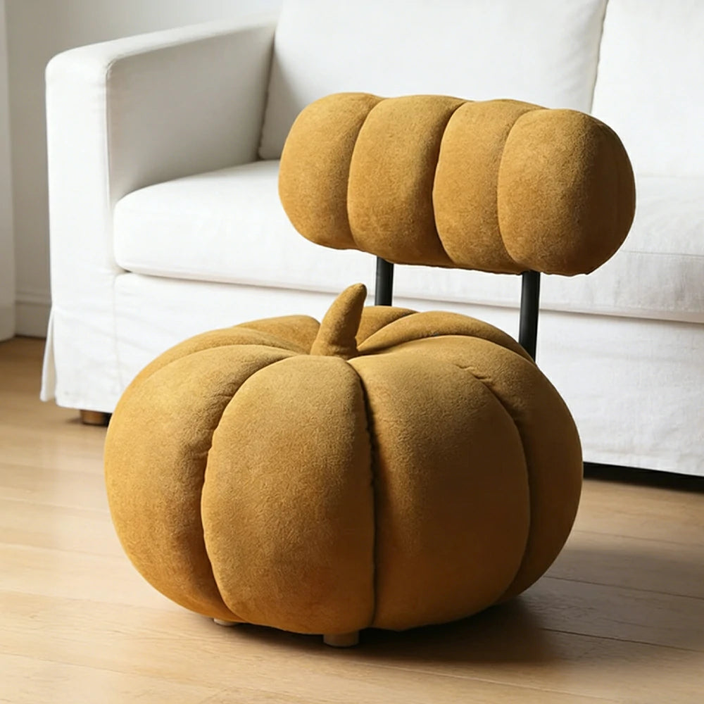 LIVARA Kids Pumpkin Stool, Soft Cushioned Seat, Velvet Fabric with Iron Frame, Playful Rounded Design for Indoor Use
