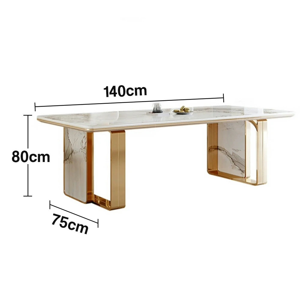 LIVARA 140/160cm Dining Table Sintered Stone Tabletop Heat & Scratch Resistant with Sturdy Metal Legs - White&Gold