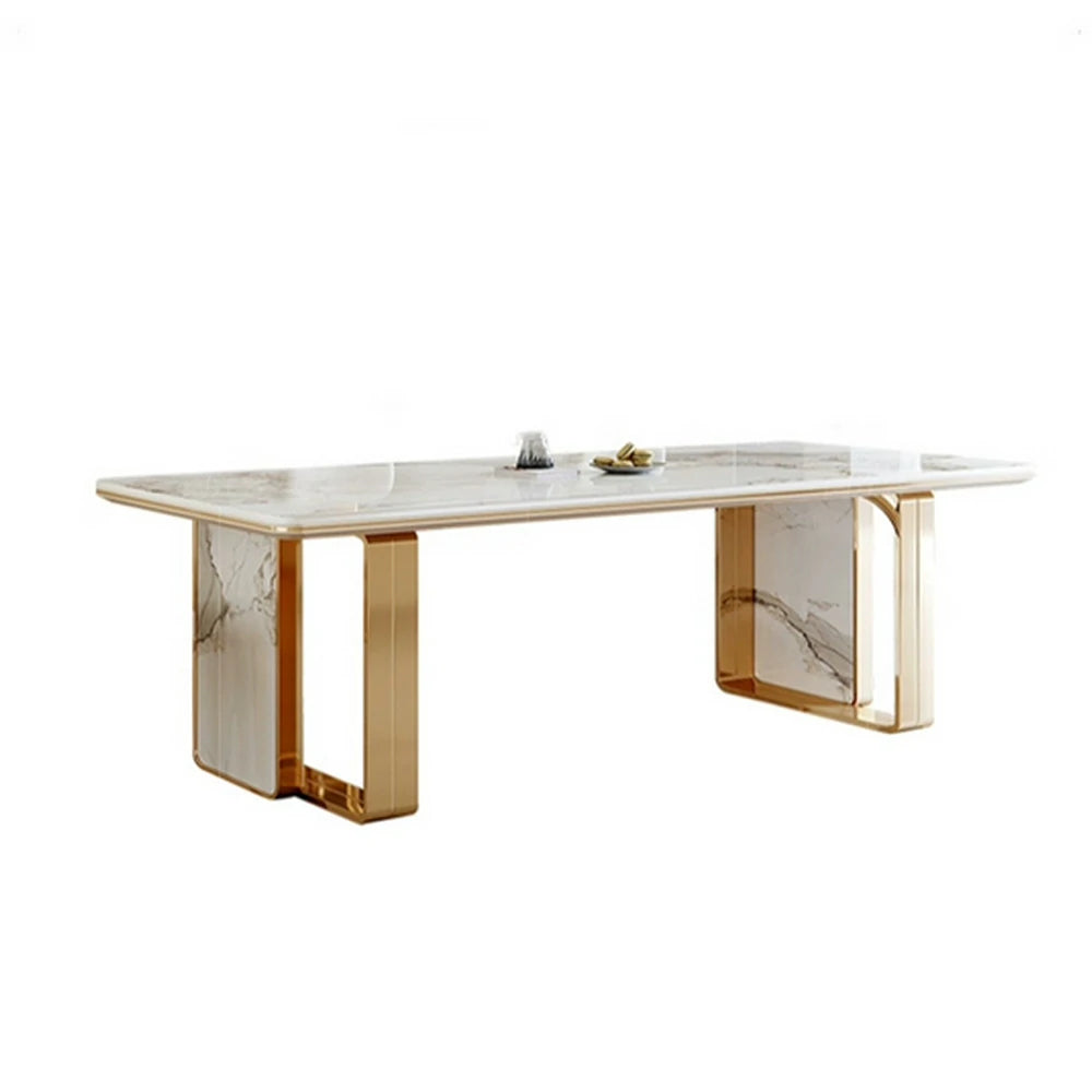 LIVARA 140/160cm Dining Table Sintered Stone Tabletop Heat & Scratch Resistant with Sturdy Metal Legs - White&Gold