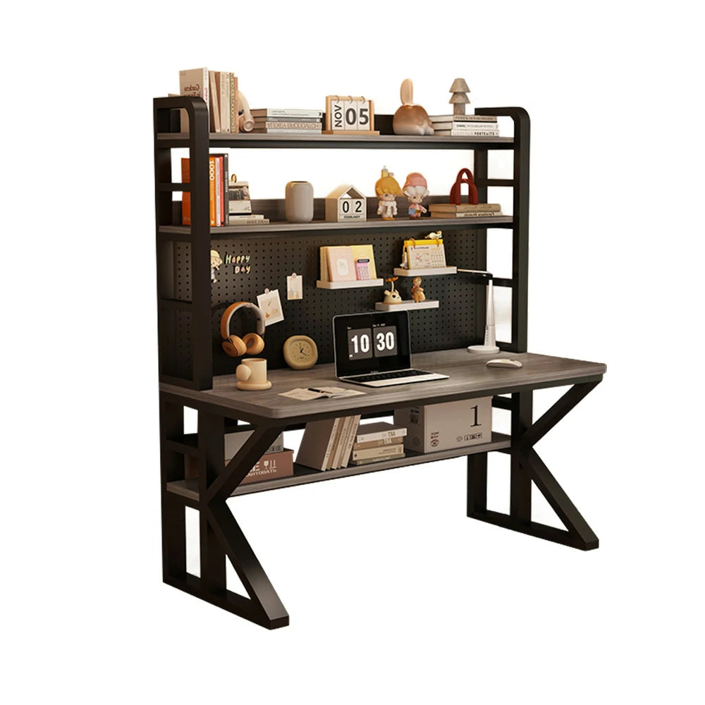 LIVARA Office Desk 100/120/140cm, 2-in-1 Space-Saving Design, Thick Panels, Steel Frame, Pegboard Storage - Black and Grey