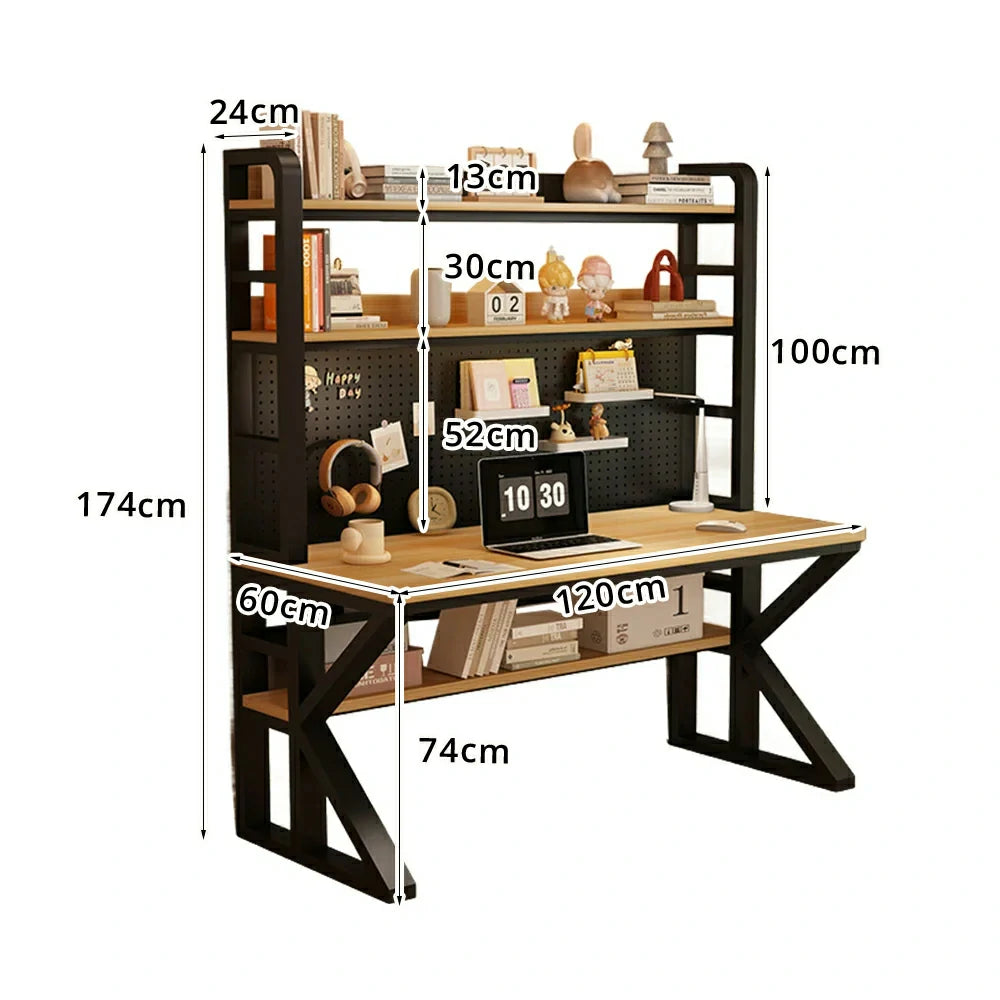 LIVARA Office Desk 100/120/140cm, 2-in-1 Space-Saving Design, Thick Panels, Steel Frame, Pegboard Storage - Black and Wood