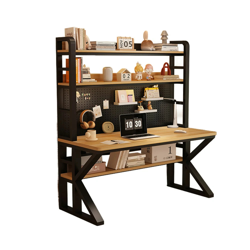 LIVARA Office Desk 100/120/140cm, 2-in-1 Space-Saving Design, Thick Panels, Steel Frame, Pegboard Storage - Black and Wood