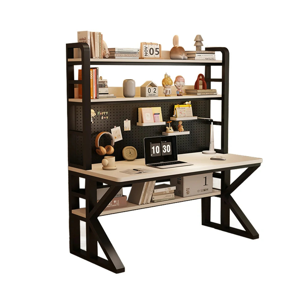 LIVARA Office Desk 100/120/140cm, 2-in-1 Space-Saving Design, Thick Panels, Steel Frame, Pegboard Storage - Black and White