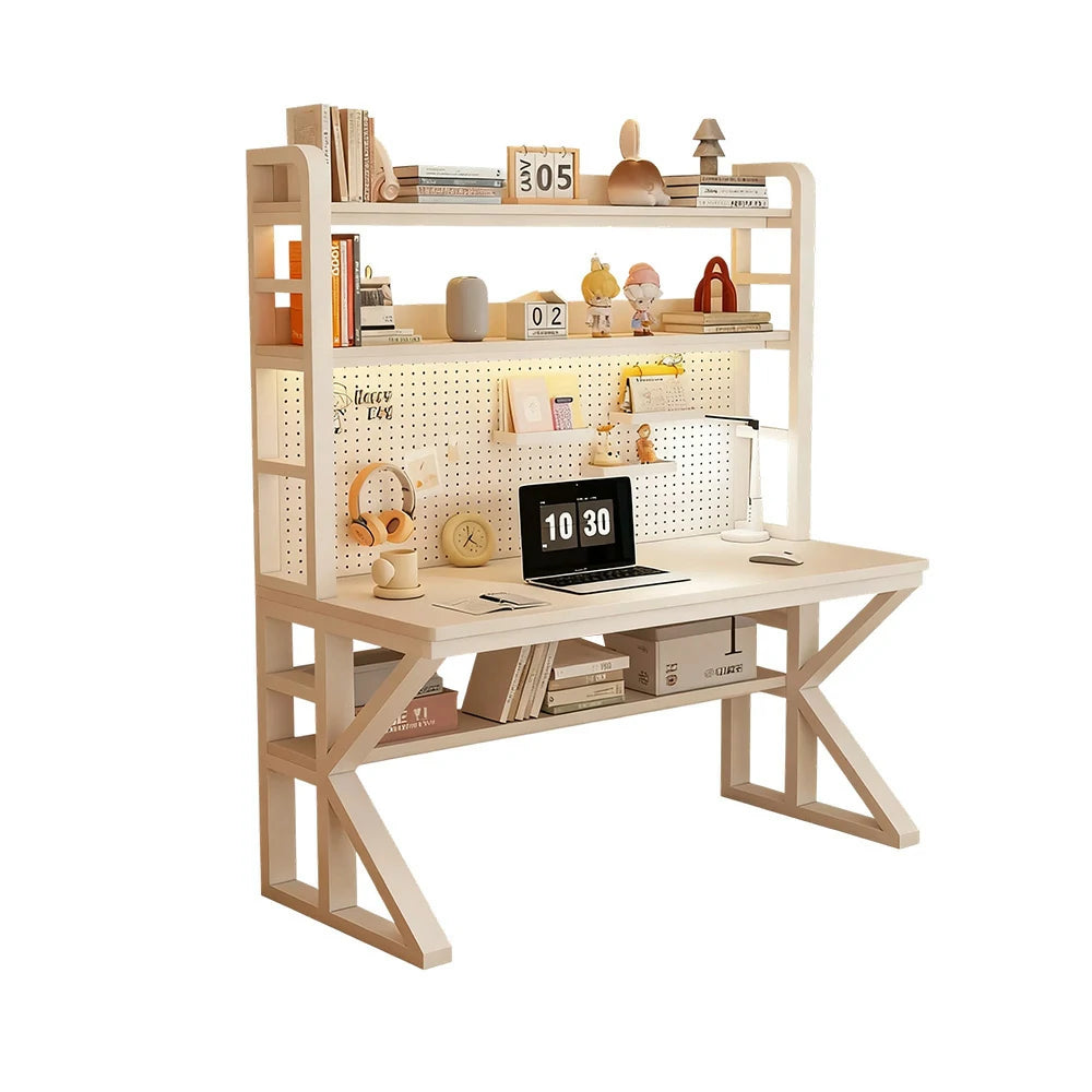 LIVARA Office Desk 100/120/140cm, 2-in-1 Space-Saving Design, Thick Panels, Steel Frame, Pegboard Storage - White