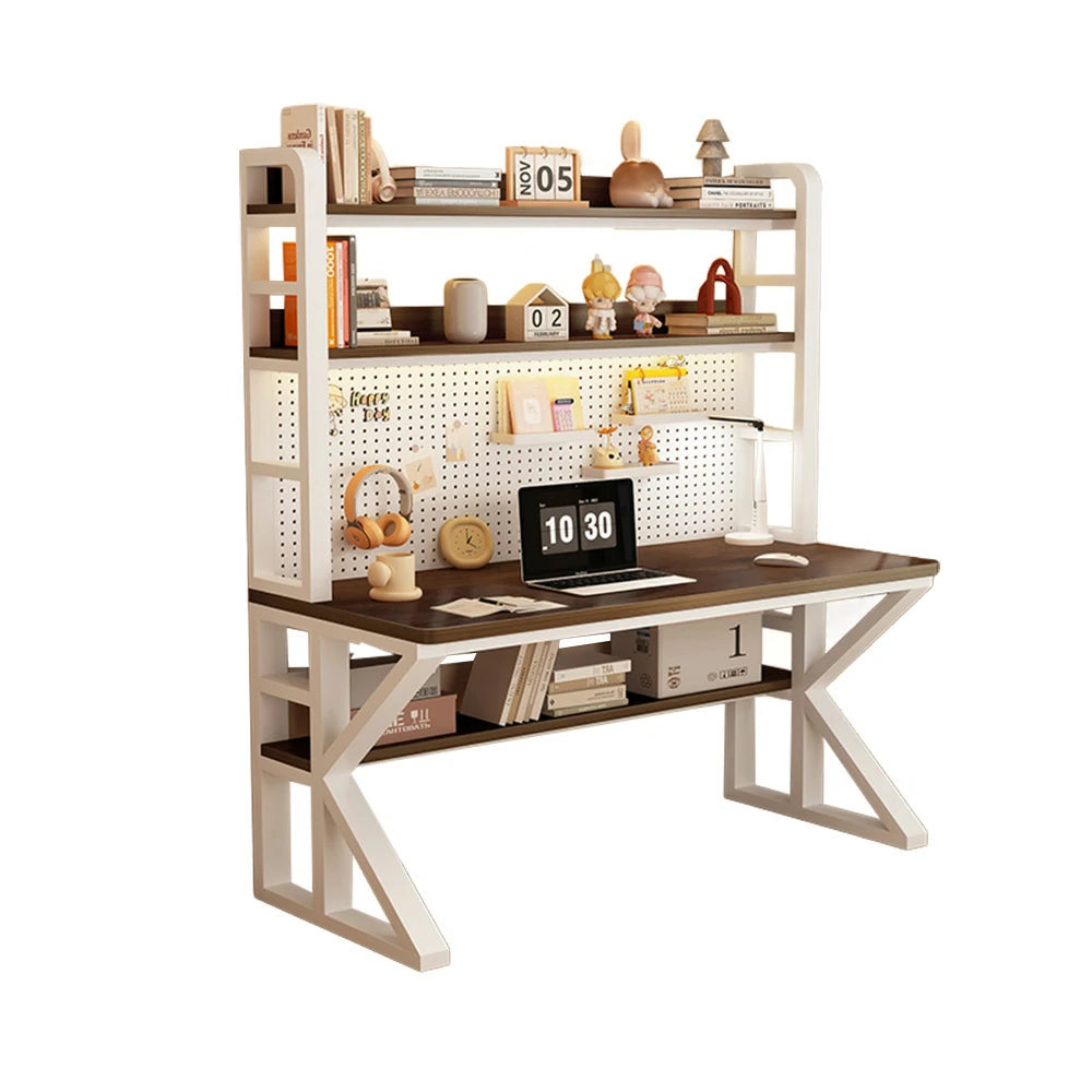 LIVARA Office Desk 100/120/140cm, 2-in-1 Space-Saving Design, Thick Panels, Steel Frame, Pegboard Storage - White and Walunt