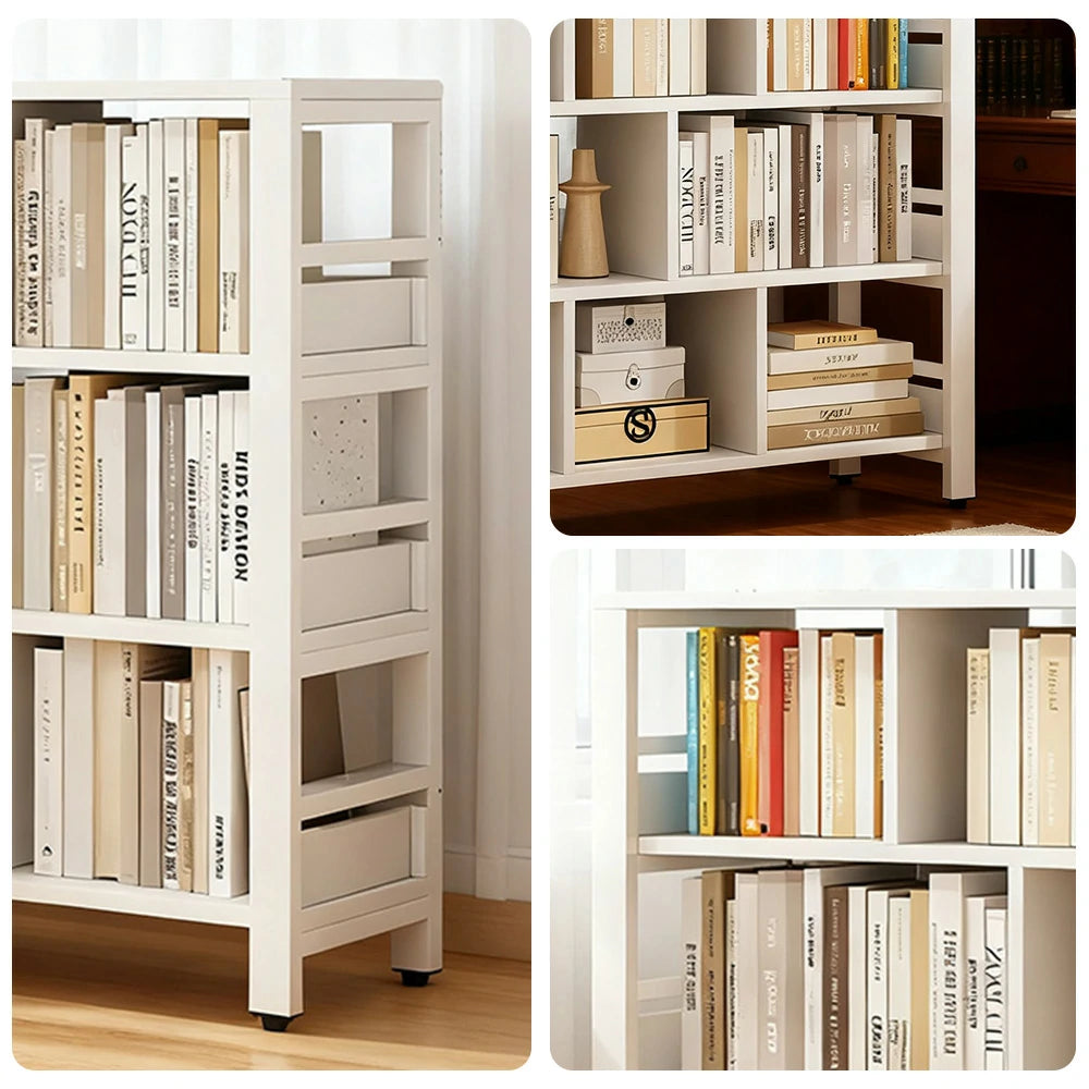 LIVARA 4-Tier Bookshelf 80/110/140cm Space-Saving Storage Rack, Thickened Eco Panels, Reinforced Steel Frame - White