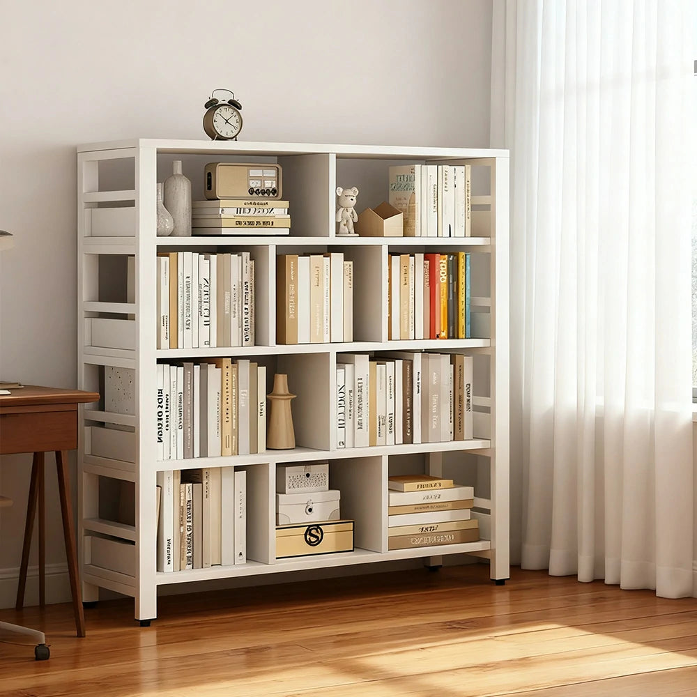 LIVARA 5-Tier Bookshelf 80/110/140cm Space-Saving Storage Rack, Thickened Eco Panels, Reinforced Steel Frame - White