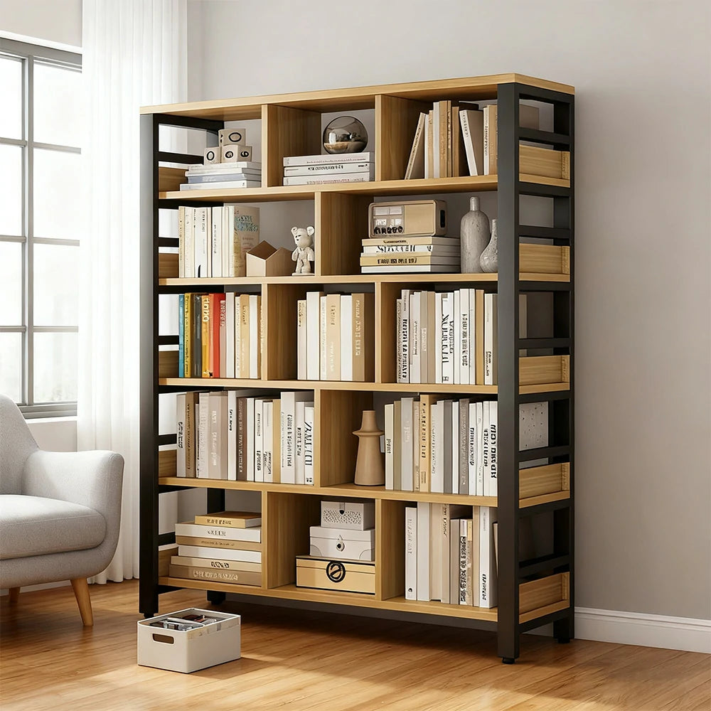 LIVARA 6-Tier Bookshelf 80/110/140cm Space-Saving Storage Rack, Thickened Eco Panels, Reinforced Steel Frame - Black