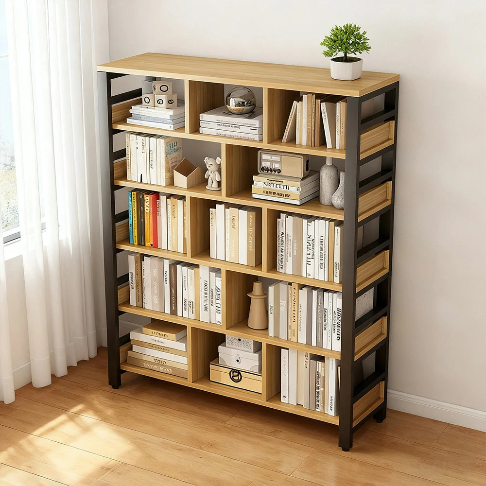 LIVARA 6-Tier Bookshelf 80/110/140cm Space-Saving Storage Rack, Thickened Eco Panels, Reinforced Steel Frame - Black
