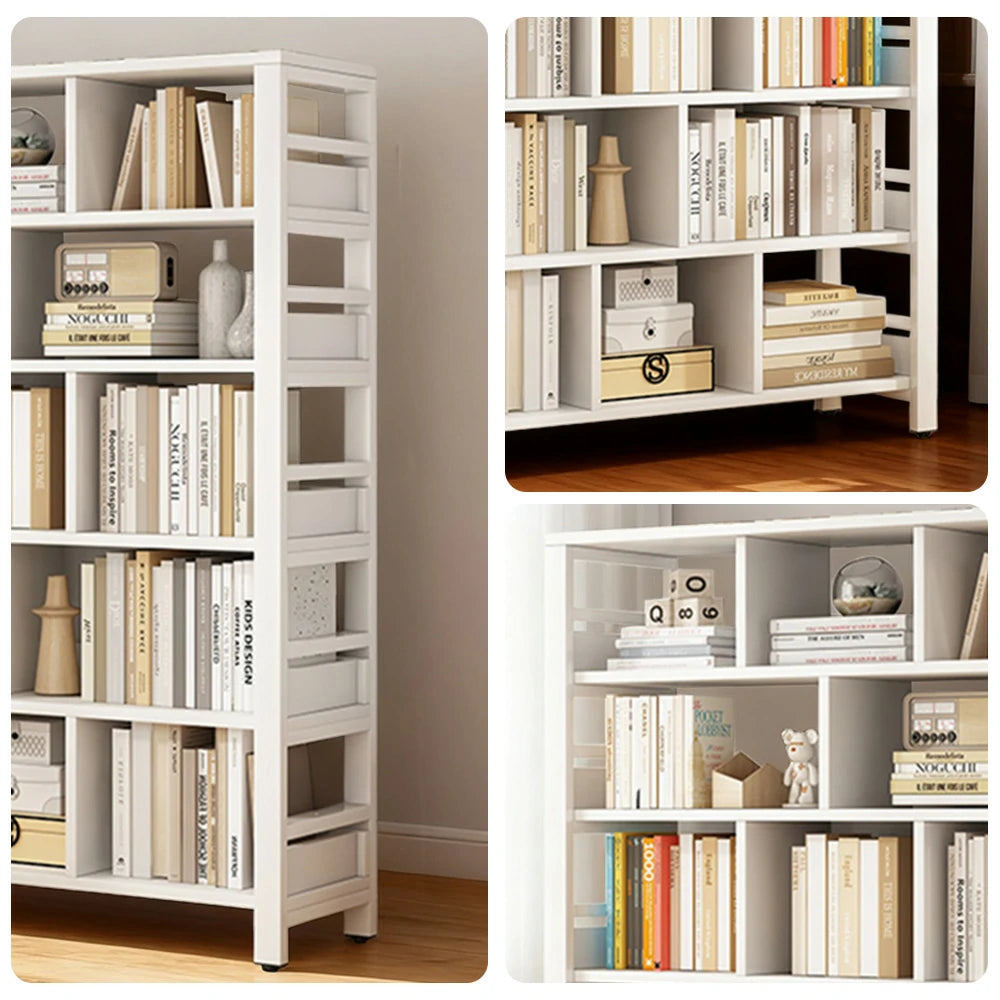 LIVARA 6-Tier Bookshelf 80/110/140cm Space-Saving Storage Rack, Thickened Eco Panels, Reinforced Steel Frame - White
