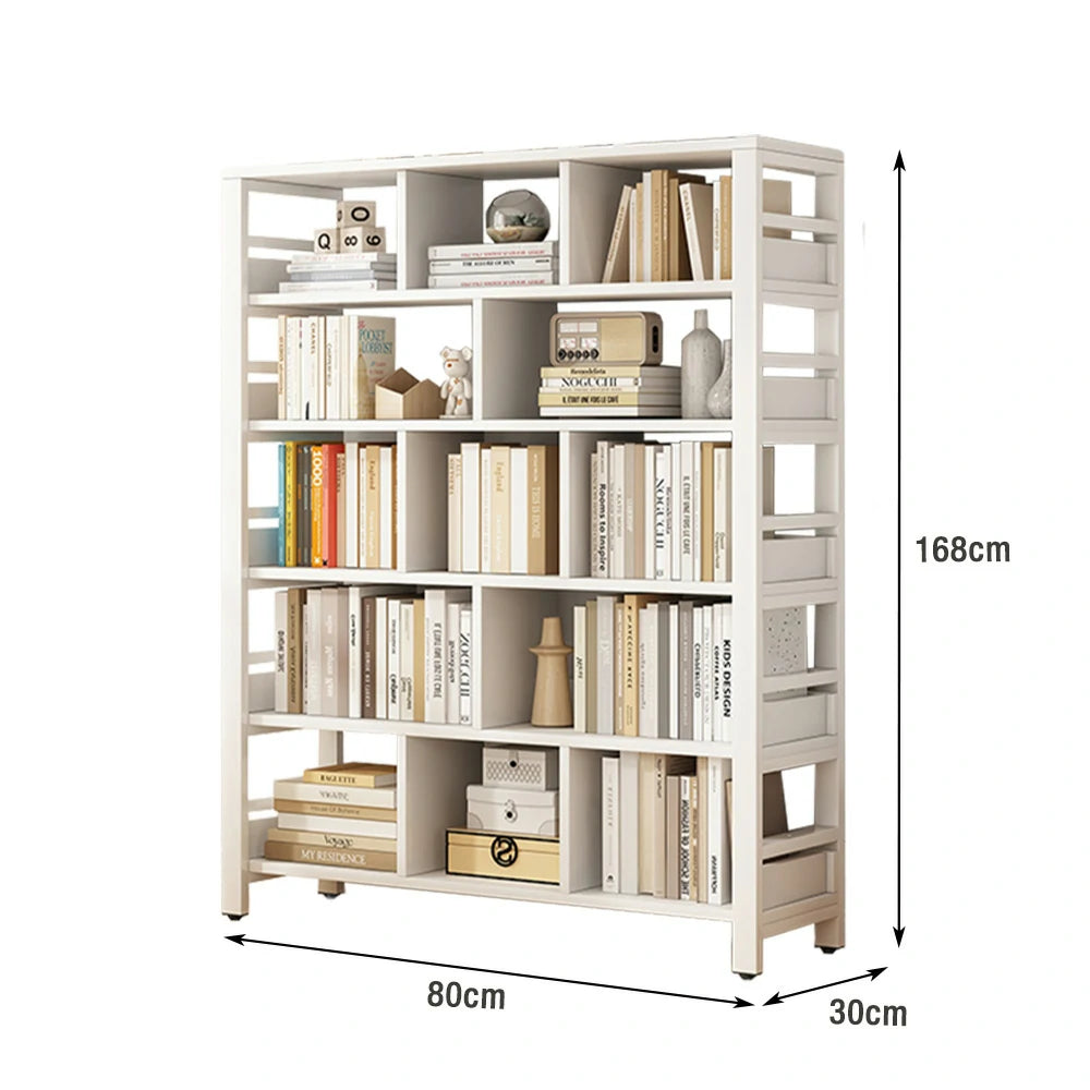 LIVARA 6-Tier Bookshelf 80/110/140cm Space-Saving Storage Rack, Thickened Eco Panels, Reinforced Steel Frame - White