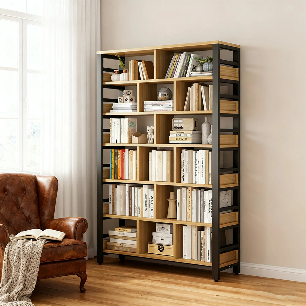 LIVARA 7-Tier Bookshelf 80/110/140cm Space-Saving Storage Rack, Thickened Eco Panels, Reinforced Steel Frame - Black