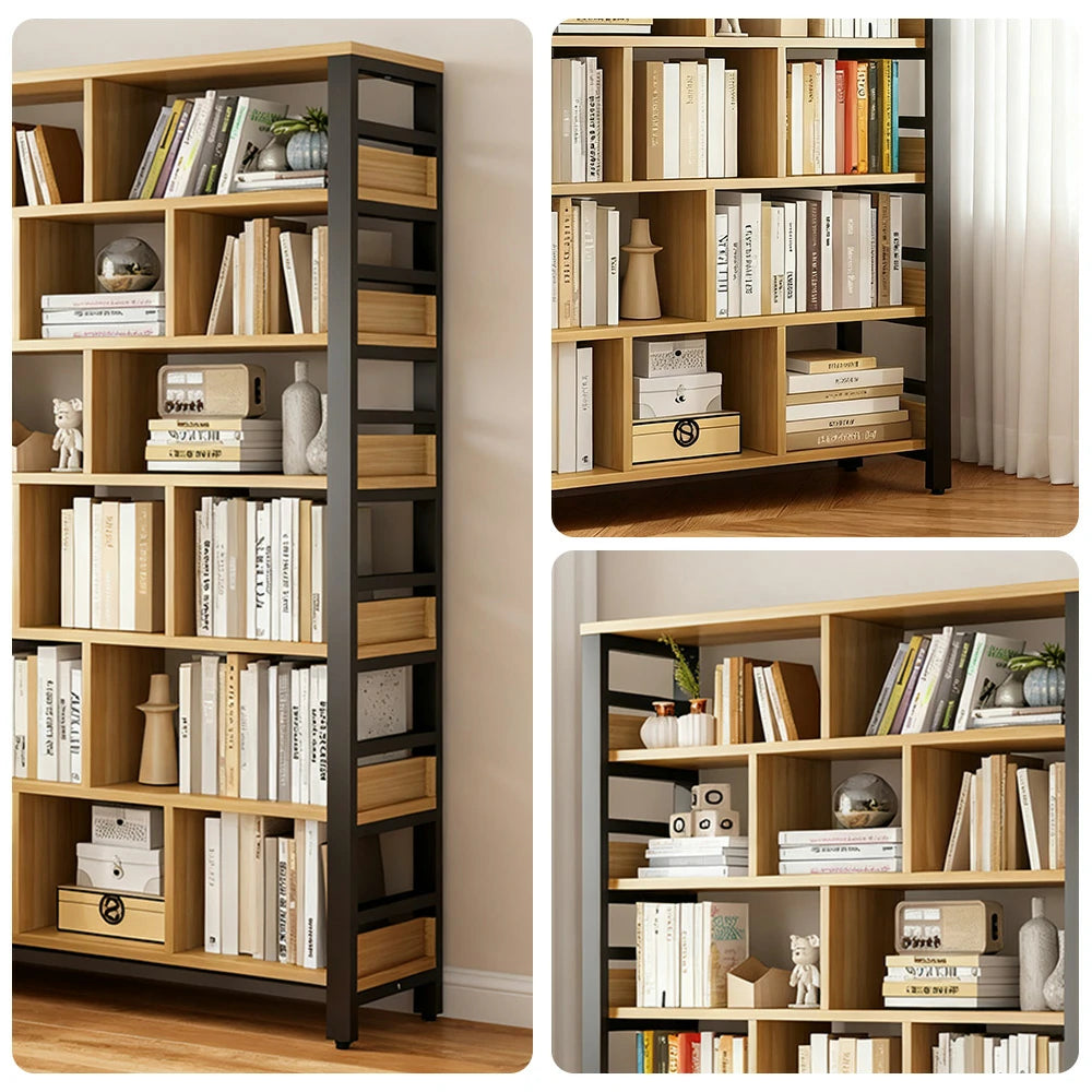 LIVARA 7-Tier Bookshelf 80/110/140cm Space-Saving Storage Rack, Thickened Eco Panels, Reinforced Steel Frame - Black