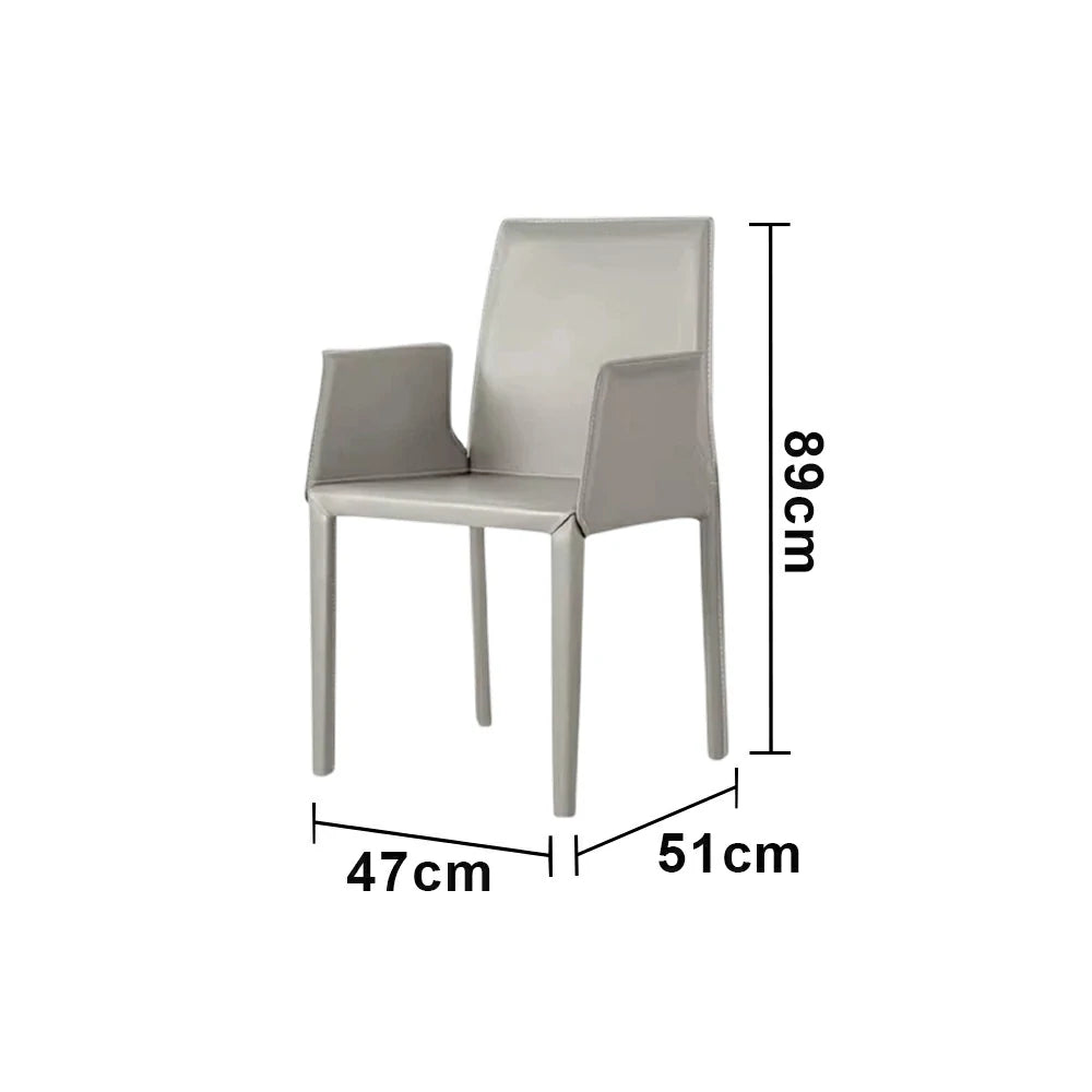 LIVARA Modern Arm Dining Chair - Premium 2.2mm Saddle Leather Upholstery, High Back Support, Carbon Steel Legs, Durable Stitching Design - Blue Grey