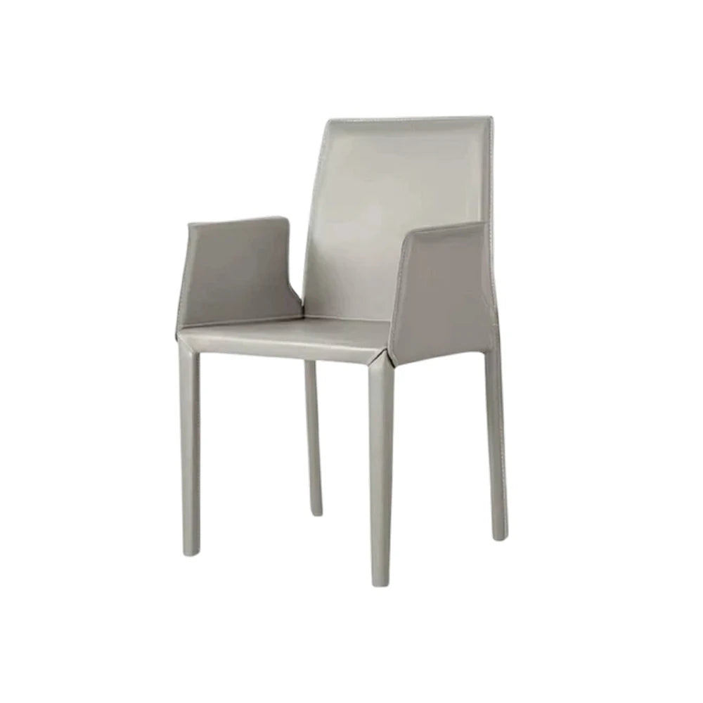 LIVARA Modern Arm Dining Chair - Premium 2.2mm Saddle Leather Upholstery, High Back Support, Carbon Steel Legs, Durable Stitching Design - Blue Grey