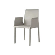 LIVARA Modern Arm Dining Chair - Premium 2.2mm Saddle Leather Upholstery, High Back Support, Carbon Steel Legs, Durable Stitching Design - Blue Grey