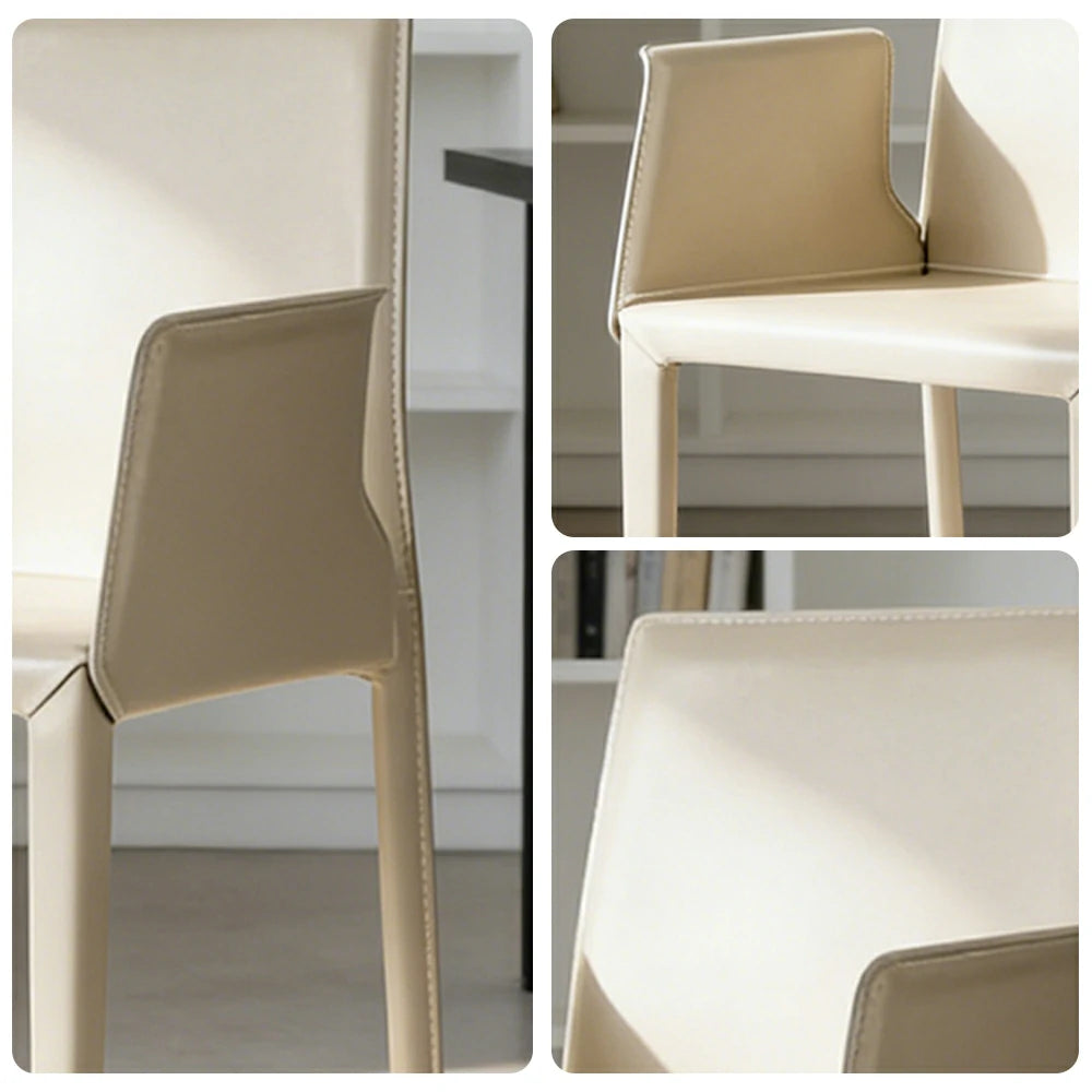 LIVARA Modern Arm Dining Chair - Premium 2.2mm Saddle Leather Upholstery, High Back Support, Carbon Steel Legs, Durable Stitching Design - Beige