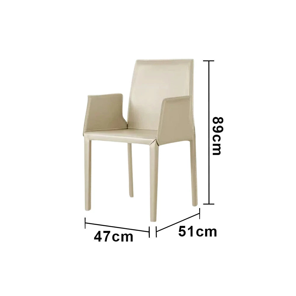 LIVARA Modern Arm Dining Chair - Premium 2.2mm Saddle Leather Upholstery, High Back Support, Carbon Steel Legs, Durable Stitching Design - Beige