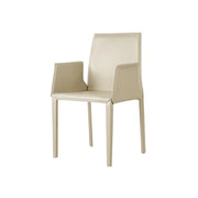 LIVARA Modern Arm Dining Chair - Premium 2.2mm Saddle Leather Upholstery, High Back Support, Carbon Steel Legs, Durable Stitching Design - Beige
