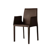 LIVARA Modern Arm Dining Chair - Premium 2.2mm Saddle Leather Upholstery, High Back Support, Carbon Steel Legs, Durable Stitching Design - Coffee