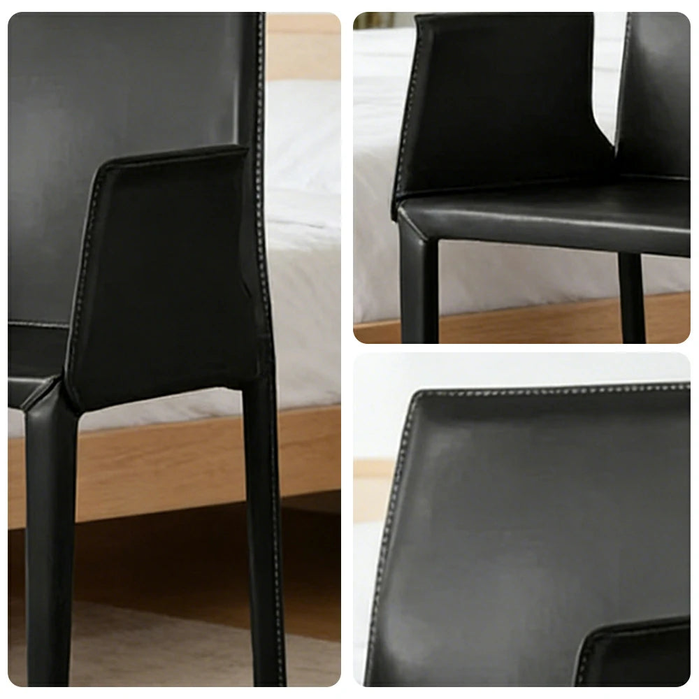 LIVARA Modern Arm Dining Chair - Premium 2.2mm Saddle Leather Upholstery, High Back Support, Carbon Steel Legs, Durable Stitching Design - Black