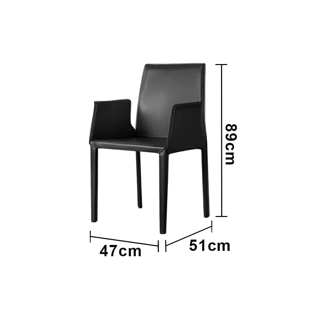 LIVARA Modern Arm Dining Chair - Premium 2.2mm Saddle Leather Upholstery, High Back Support, Carbon Steel Legs, Durable Stitching Design - Black