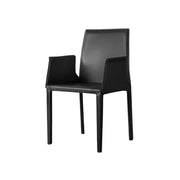LIVARA Modern Arm Dining Chair - Premium 2.2mm Saddle Leather Upholstery, High Back Support, Carbon Steel Legs, Durable Stitching Design - Black