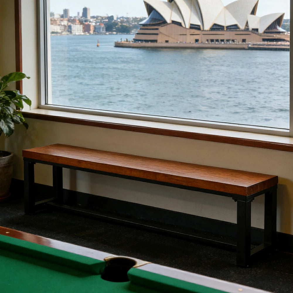 LIVARA 120/140cm Solid Wood Bench Seating - 4.7cm Thick Hardwood Top with Heavy-Duty Steel Frame, Industrial Dining & Pool Table Bench - Natural Oak