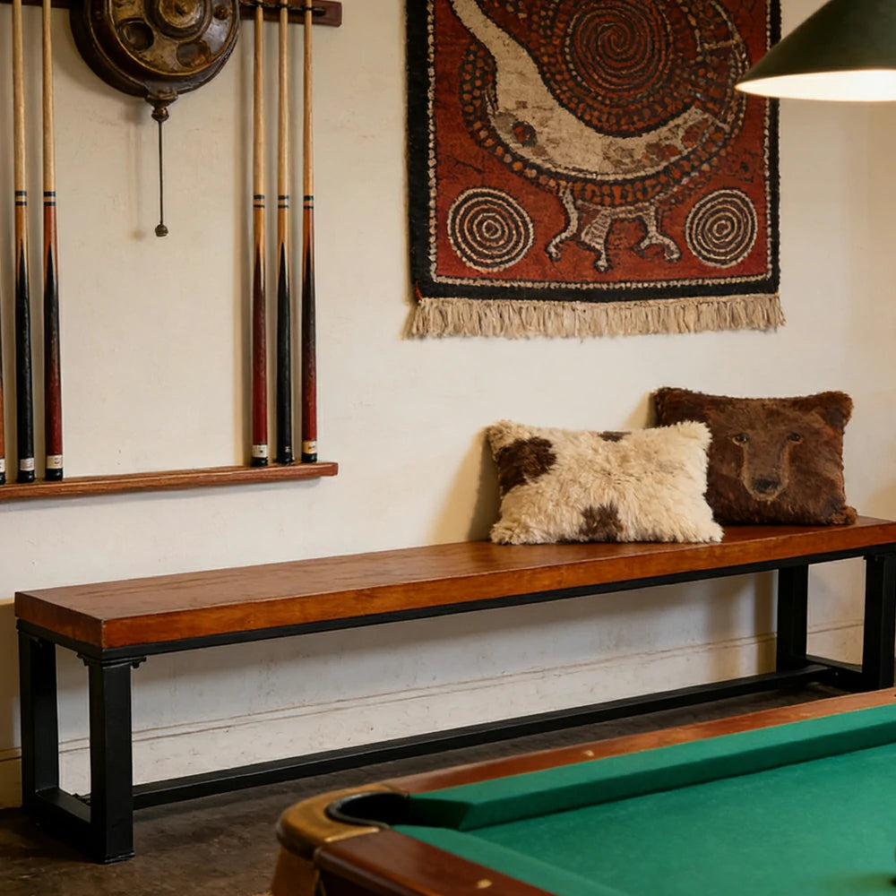 LIVARA 120/140cm Solid Wood Bench Seating - 4.7cm Thick Hardwood Top with Heavy-Duty Steel Frame, Industrial Dining & Pool Table Bench - Natural Oak