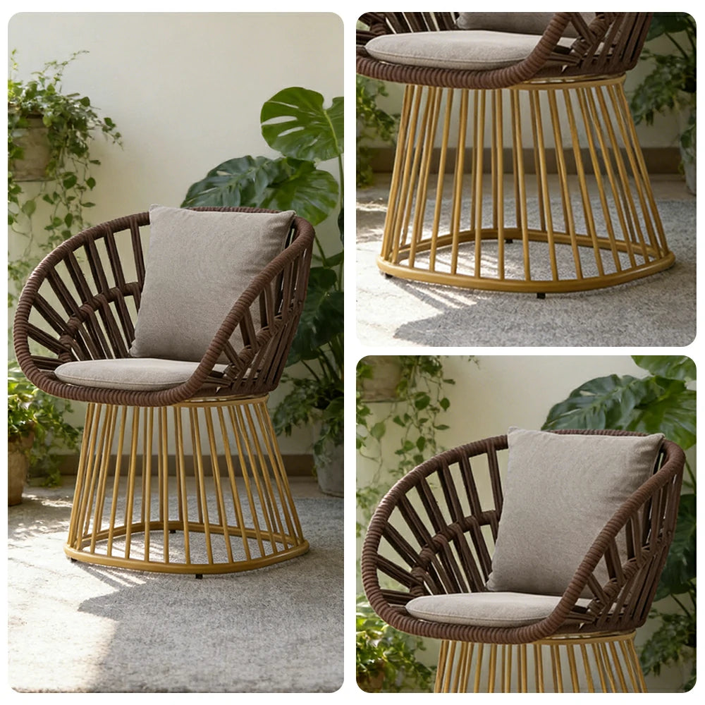 LIVARA Low-Back Lounge Chair - UV and Water-Resistant Woven Fabric, Powder-Coated Aluminium Frame, High-Resilience Cushion - Brown