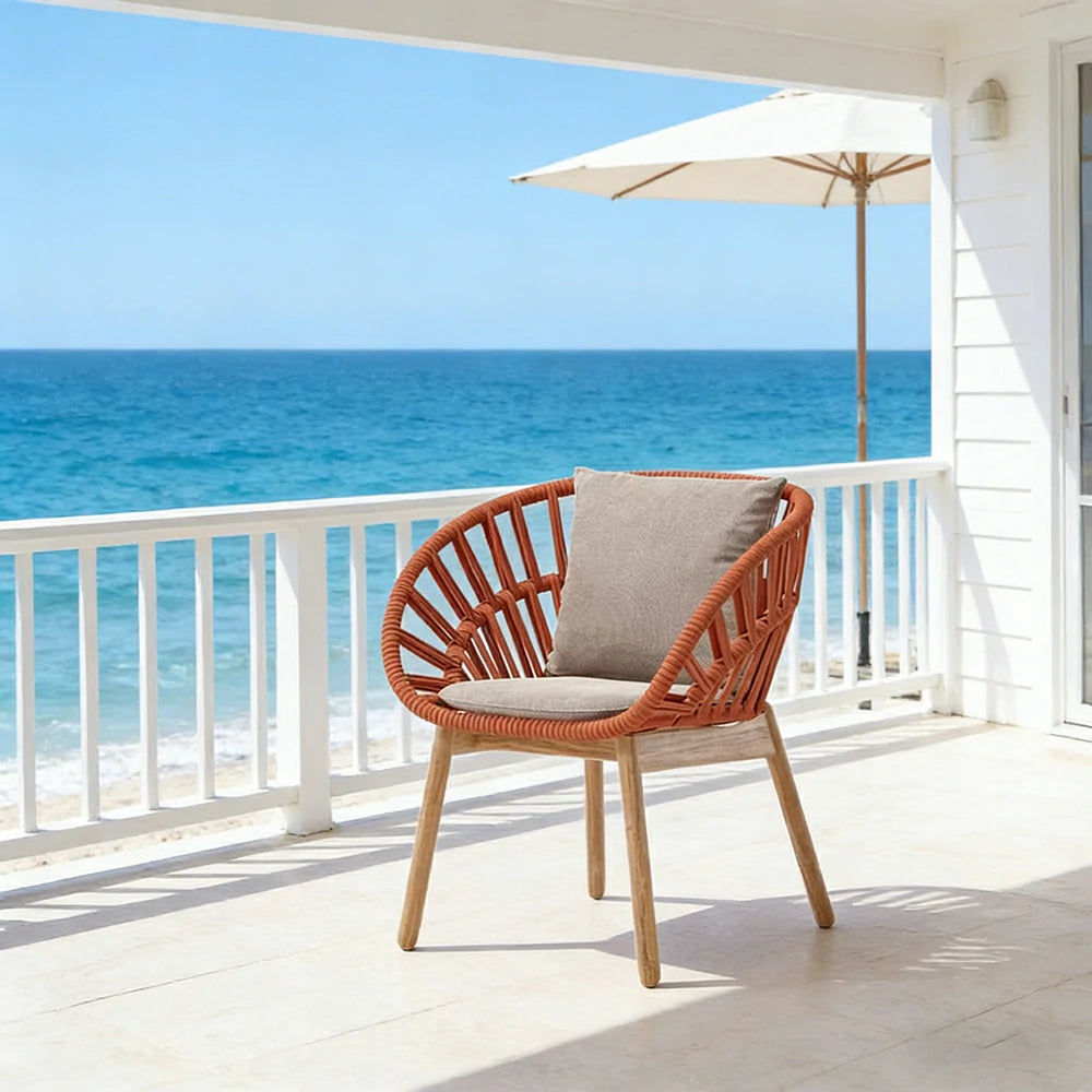 LIVARA Low-Back Lounge Chair - UV and Water-Resistant Woven Fabric, Powder-Coated Aluminium Frame, High-Resilience Cushion - Orange
