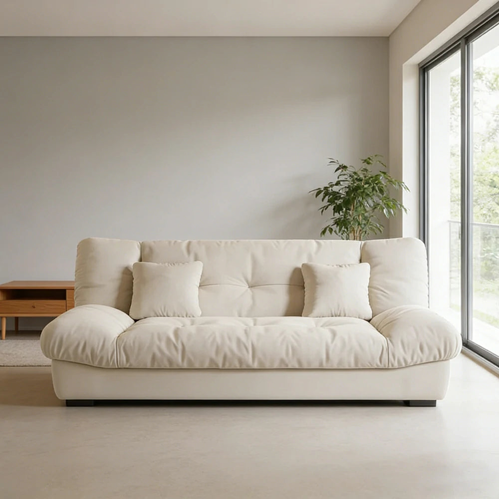 LIVARA 160/180cm Sofa Bed, Adjustable Backrest Design, Milk Velvet Upholstery, Solid Wood Frame, Armless Space-Saving Style - White