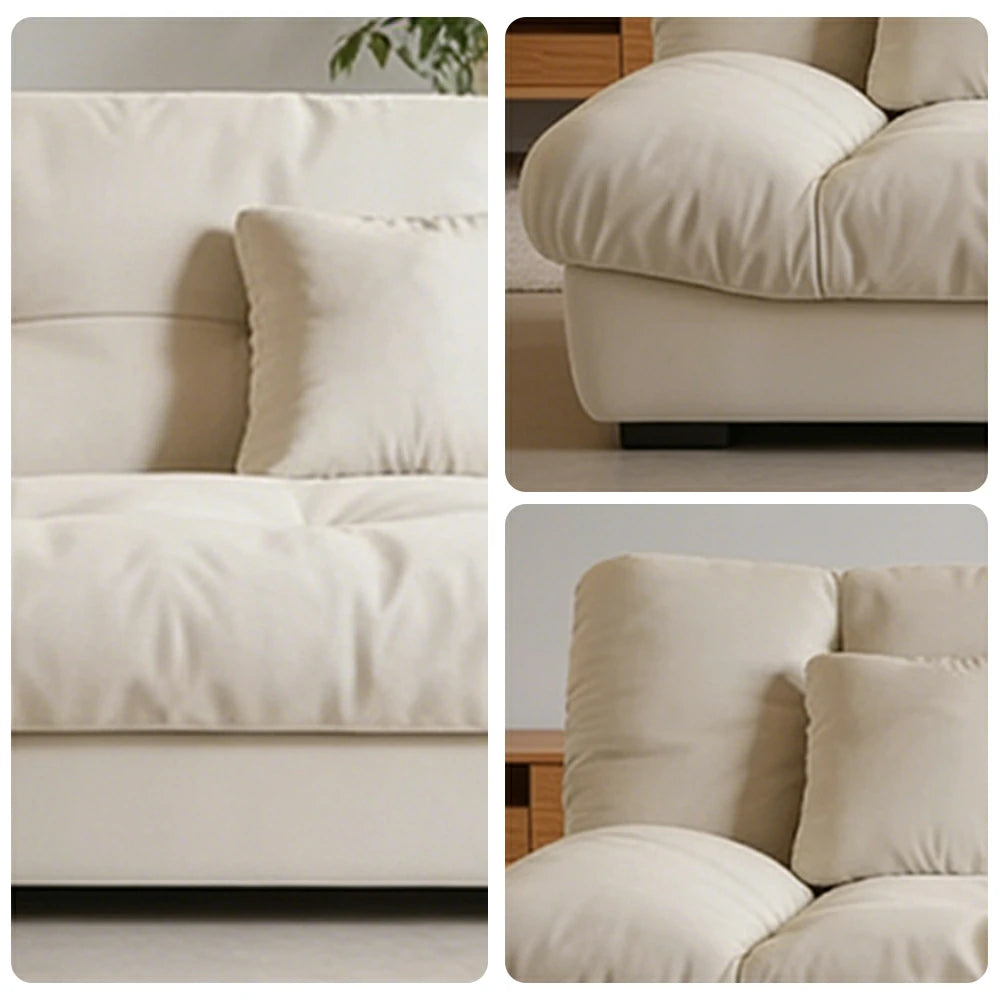 LIVARA 160/180cm Sofa Bed, Adjustable Backrest Design, Milk Velvet Upholstery, Solid Wood Frame, Armless Space-Saving Style - White