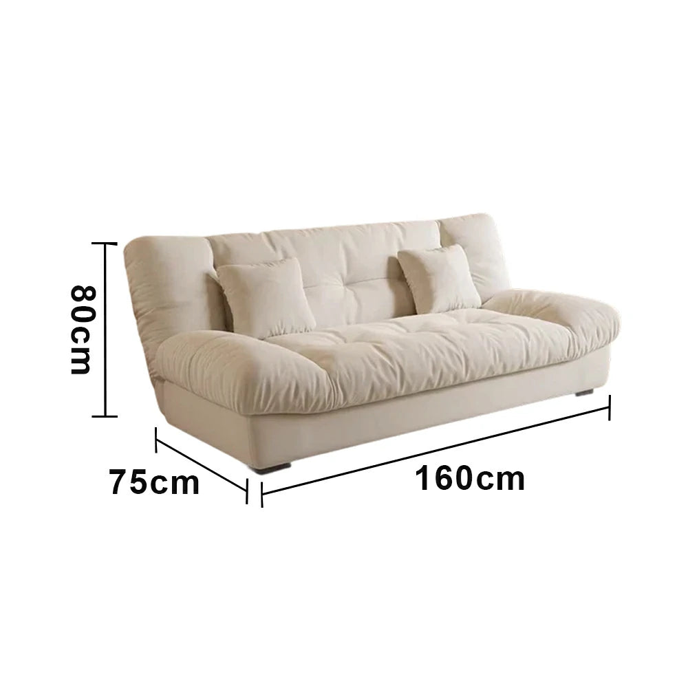 LIVARA 160/180cm Sofa Bed, Adjustable Backrest Design, Milk Velvet Upholstery, Solid Wood Frame, Armless Space-Saving Style - White