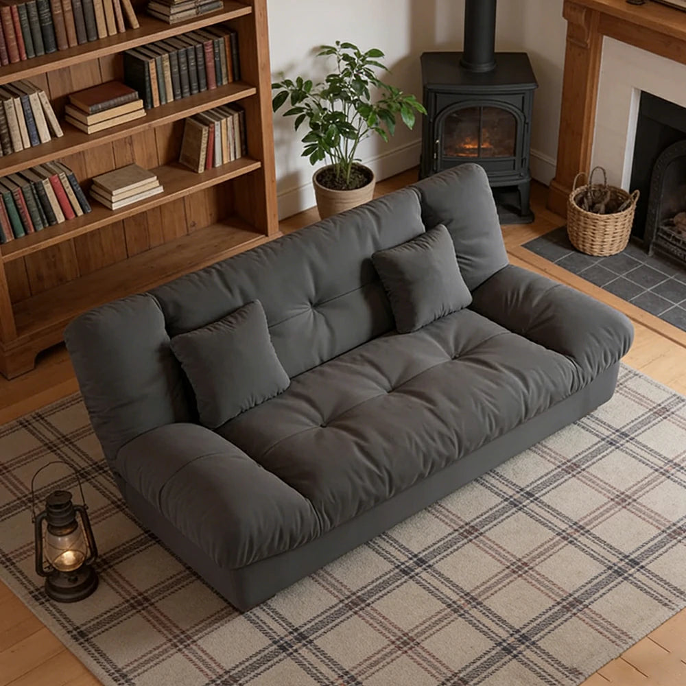LIVARA 160/180cm Sofa Bed, Adjustable Backrest Design, Milk Velvet Upholstery, Solid Wood Frame, Armless Space-Saving Style - Grey