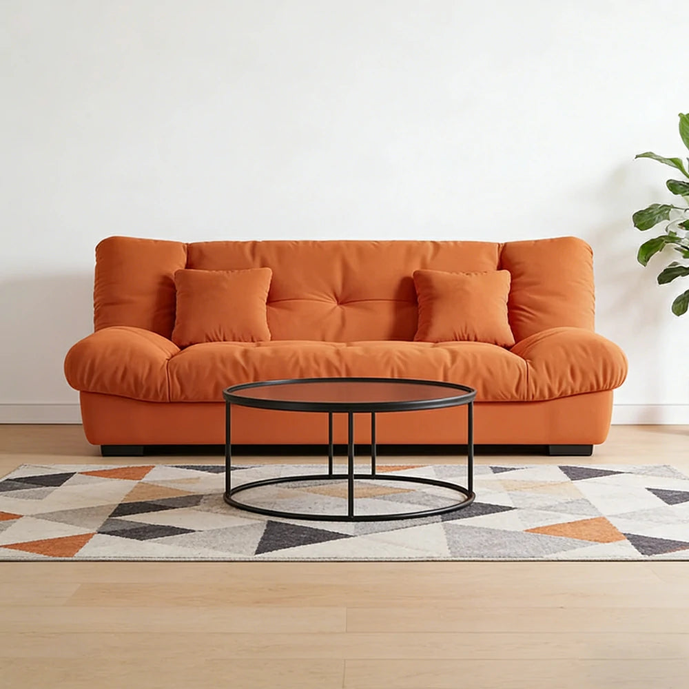 LIVARA 160/180cm Sofa Bed, Adjustable Backrest Design, Milk Velvet Upholstery, Solid Wood Frame, Armless Space-Saving Style - Orange