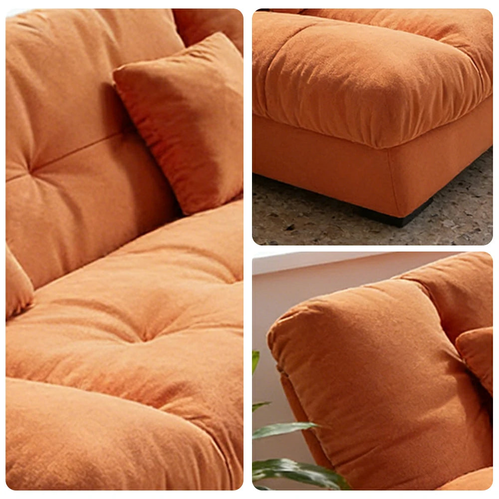 LIVARA 160/180cm Sofa Bed, Adjustable Backrest Design, Milk Velvet Upholstery, Solid Wood Frame, Armless Space-Saving Style - Orange