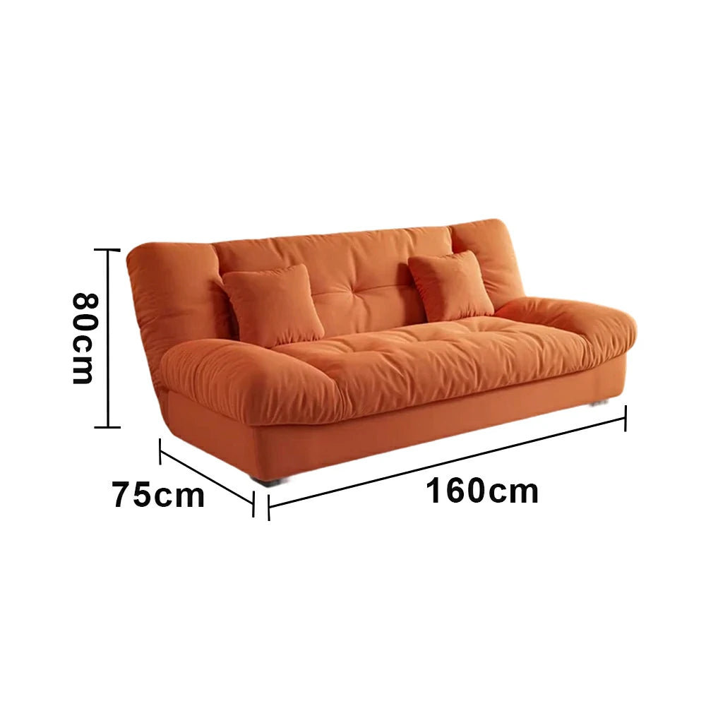 LIVARA 160/180cm Sofa Bed, Adjustable Backrest Design, Milk Velvet Upholstery, Solid Wood Frame, Armless Space-Saving Style - Orange