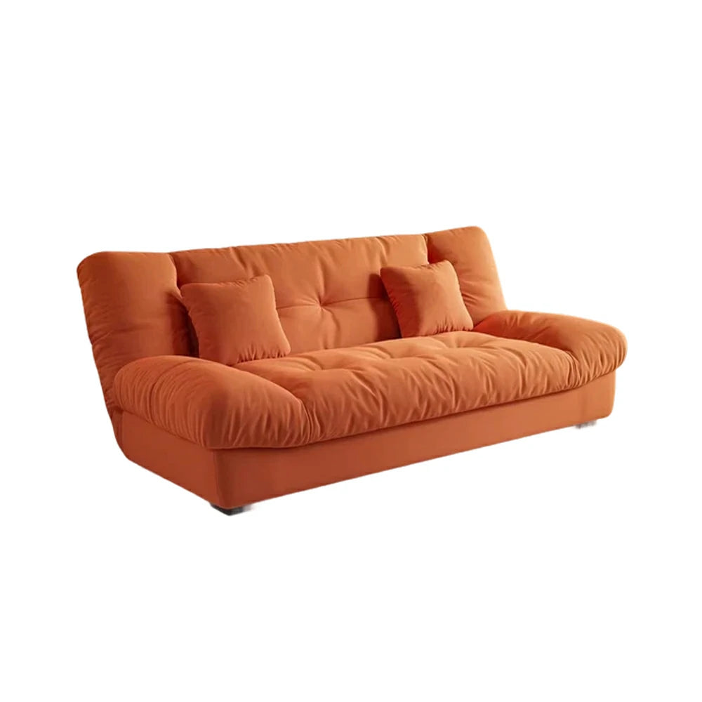 LIVARA 160/180cm Sofa Bed, Adjustable Backrest Design, Milk Velvet Upholstery, Solid Wood Frame, Armless Space-Saving Style - Orange