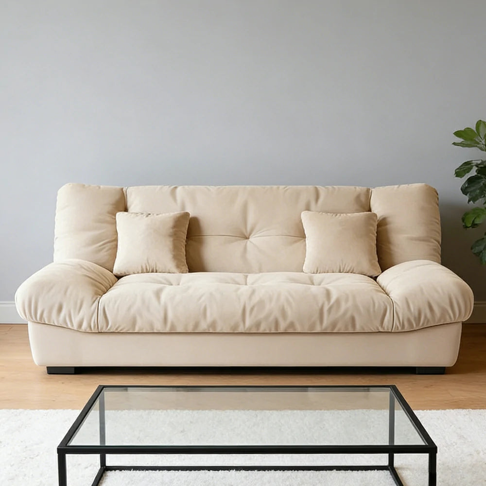 LIVARA 160/180cm Sofa Bed, Adjustable Backrest Design, Milk Velvet Upholstery, Solid Wood Frame, Armless Space-Saving Style - Khaki