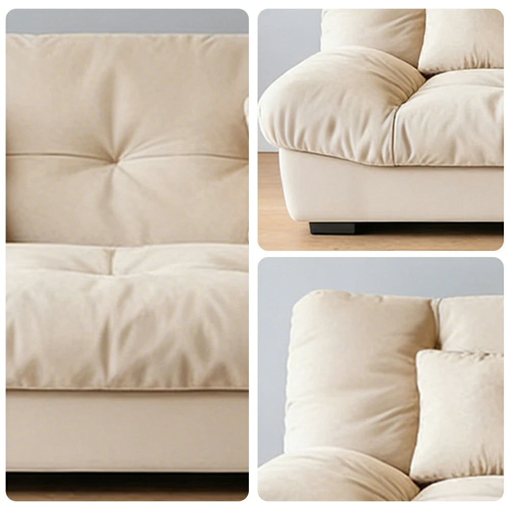 LIVARA 160/180cm Sofa Bed, Adjustable Backrest Design, Milk Velvet Upholstery, Solid Wood Frame, Armless Space-Saving Style - Khaki