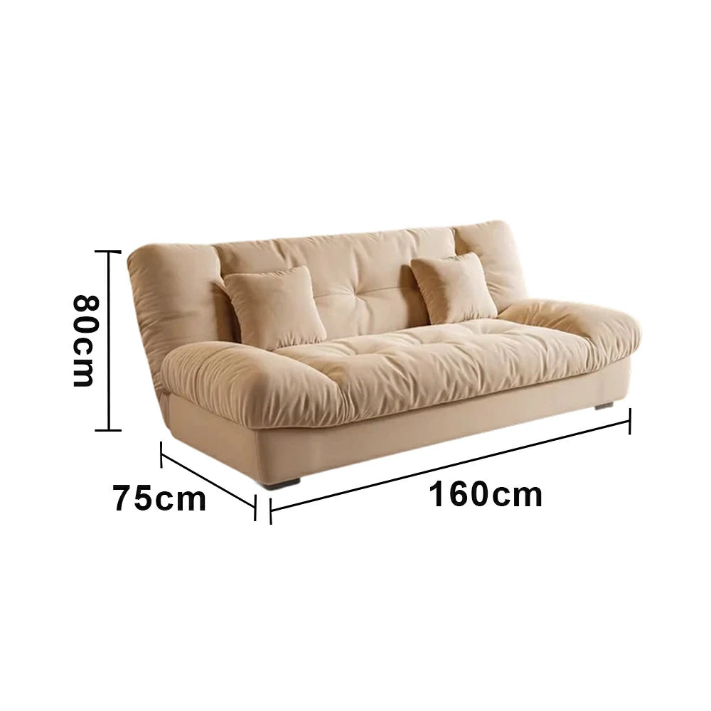 LIVARA 160/180cm Sofa Bed, Adjustable Backrest Design, Milk Velvet Upholstery, Solid Wood Frame, Armless Space-Saving Style - Khaki