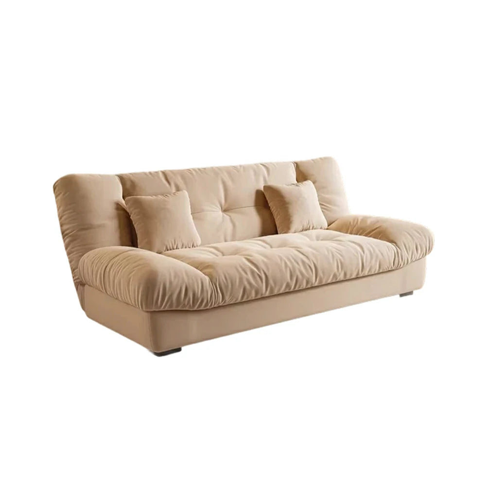 LIVARA 160/180cm Sofa Bed, Adjustable Backrest Design, Milk Velvet Upholstery, Solid Wood Frame, Armless Space-Saving Style - Khaki