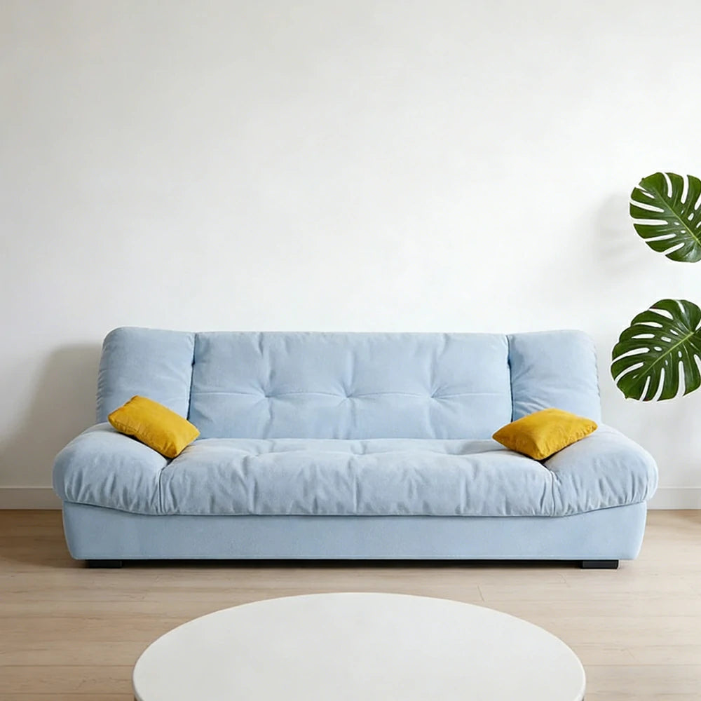 LIVARA 160/180cm Sofa Bed, Adjustable Backrest Design, Milk Velvet Upholstery, Solid Wood Frame, Armless Space-Saving Style - Blue